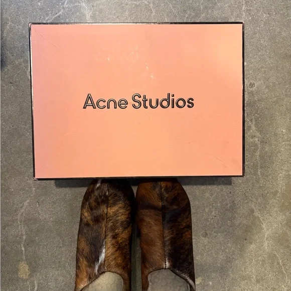 Acne Studios Brown Fur Slip-On Shoes